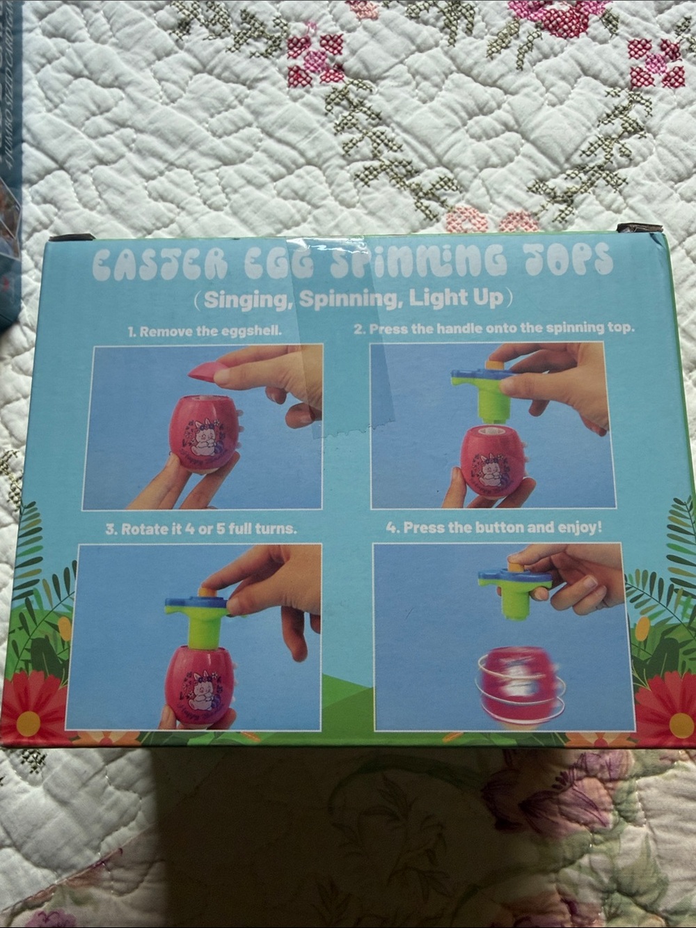 Easter Egg Spinning Top Toy - Pink & Green - Singing, Spinning, Light-Up
